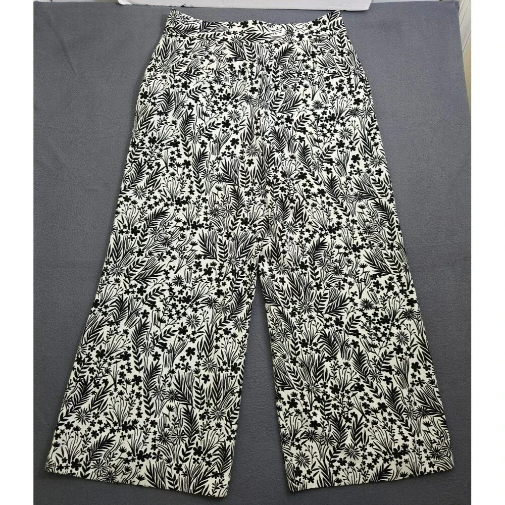 LOFT Women 6 Black White Floral Palazzo Wide Leg High Rise Trousers - Picture 2 of 10